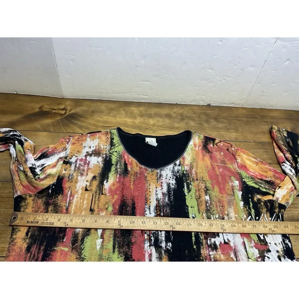 Jess & Jane Tunic Top Shirt Size 1X Abstract Art To Wear Boho - Picture 11 of 12